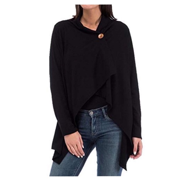bobeau Sweaters - Bobeau - Asymmetrical Wrap Fleece Wrap Cardigan